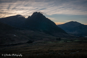 Tryfan and the Ogwen valley at dusk