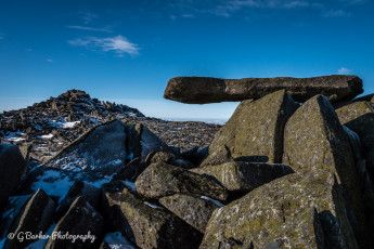 The Cantilever stone and the summit of Glyder Fach
