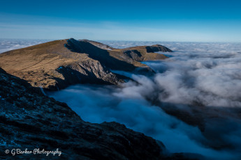 The Northern Glyderau hills and the cloud covered Nant Ffrancon